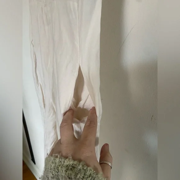 MNG Mango puff sleeve cotton long jumpsuit, cream viscose/cotton/linen blend - Picture 16 of 17